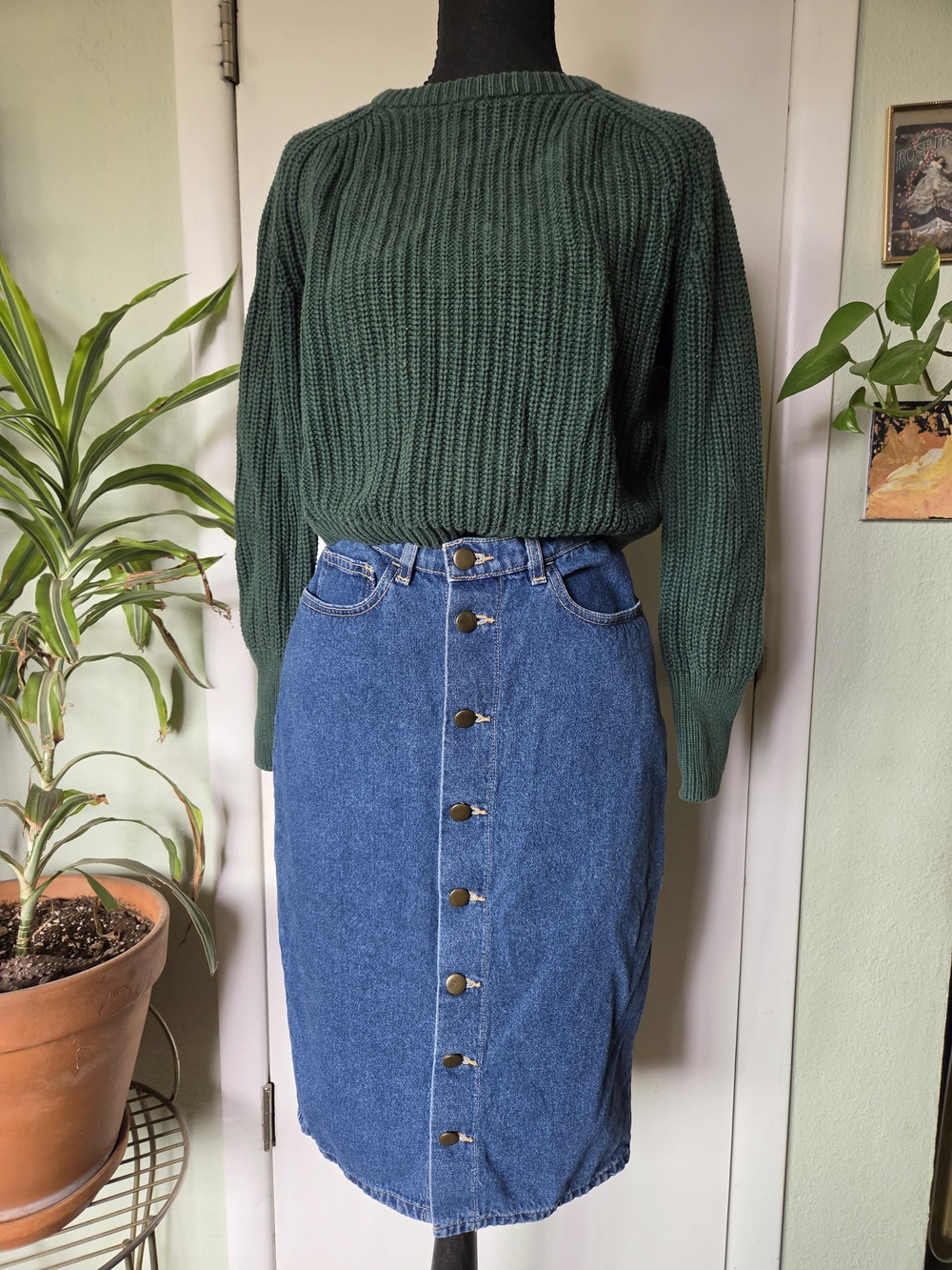 American Apparel High-Waist Button-Front Denim Skirt